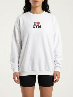 Gymshark I Heart Gym Sweatshirt Oversized Crewneck White Size XS